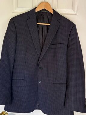 Calvin Klein Dark Navy Textured checked Two-Button Sport Coat 40 S